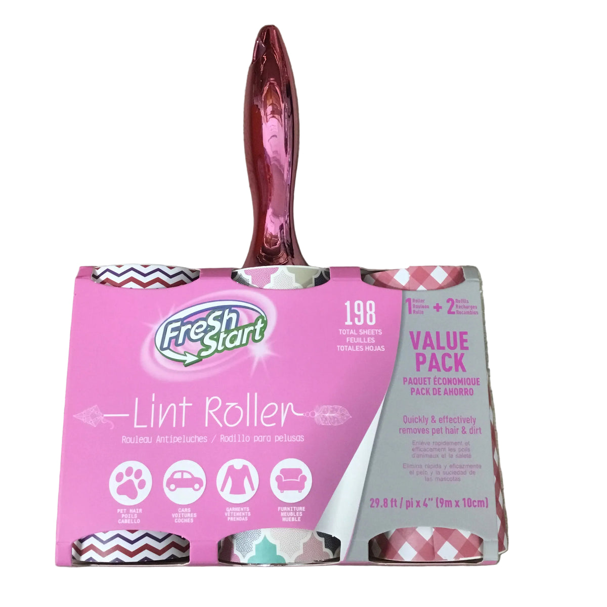 Fresh Start Lint Roller Value Pack – 1 Roller + 2 Refills (198 Sheets)