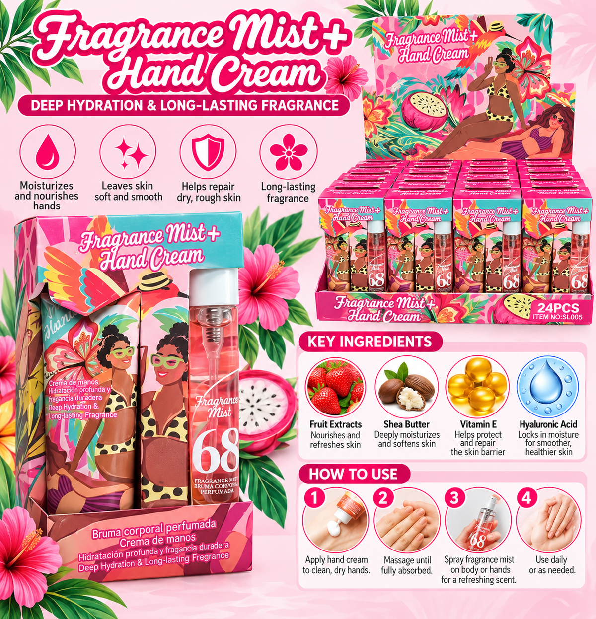 Fragrance Mist & Perfumed Hand Cream Duo Set – Tropical Collection | 4 Assorted Styles