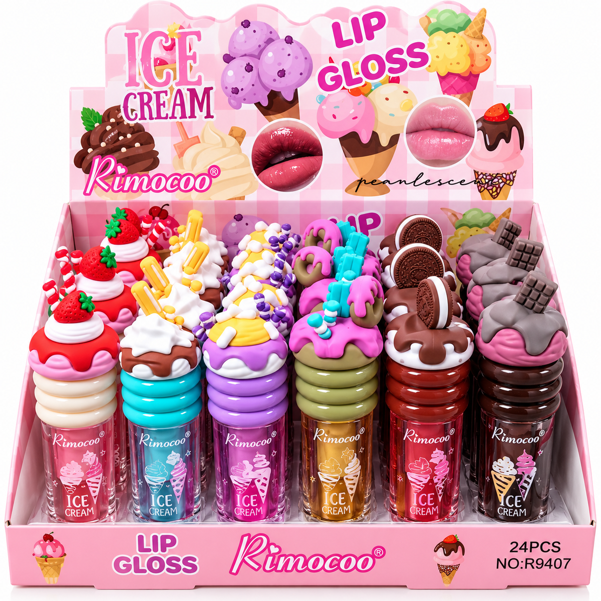 Rimocoo Ice Cream Dessert Lip Gloss – Assorted Styles 🍓🍪🍫