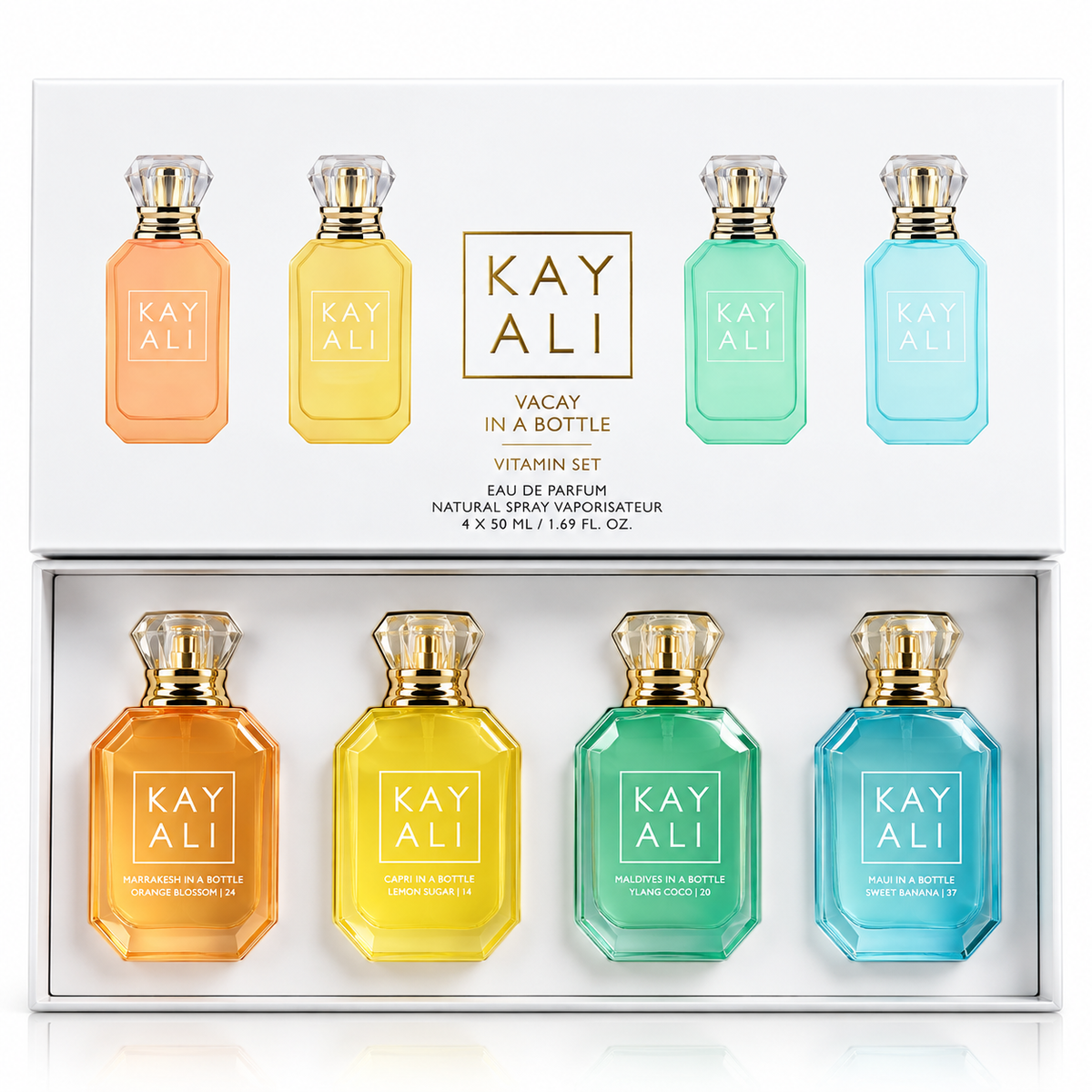 Kayali Vacay in a Bottle Miniature Perfume Set – 4 Piece Eau de Parfum Collection