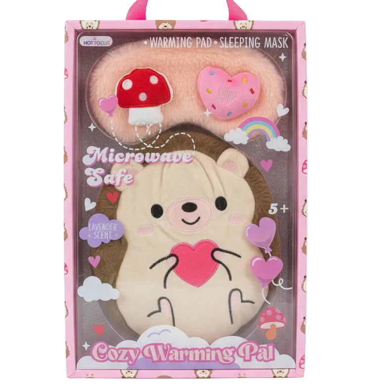 Hot Focus Cozy Warming Pal Gift Set with Microwavable Plush & Sleep Mask – Hedgehog