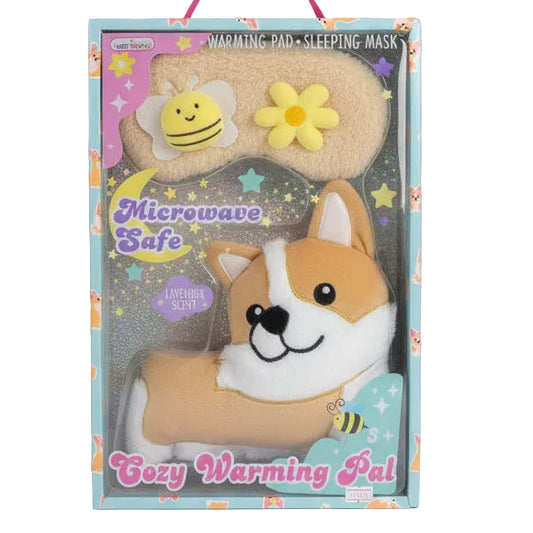 Hot Focus Cozy Warming Pal Gift Set with Microwavable Plush & Sleep Mask – Corgi