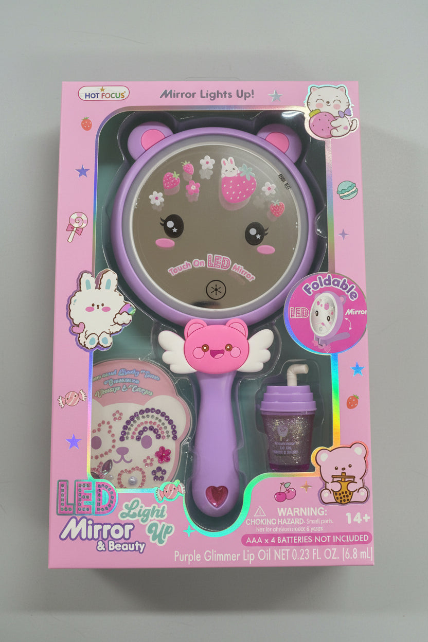 Hot Focus LED Light-Up Mirror & Beauty Set – Purple Glimmer