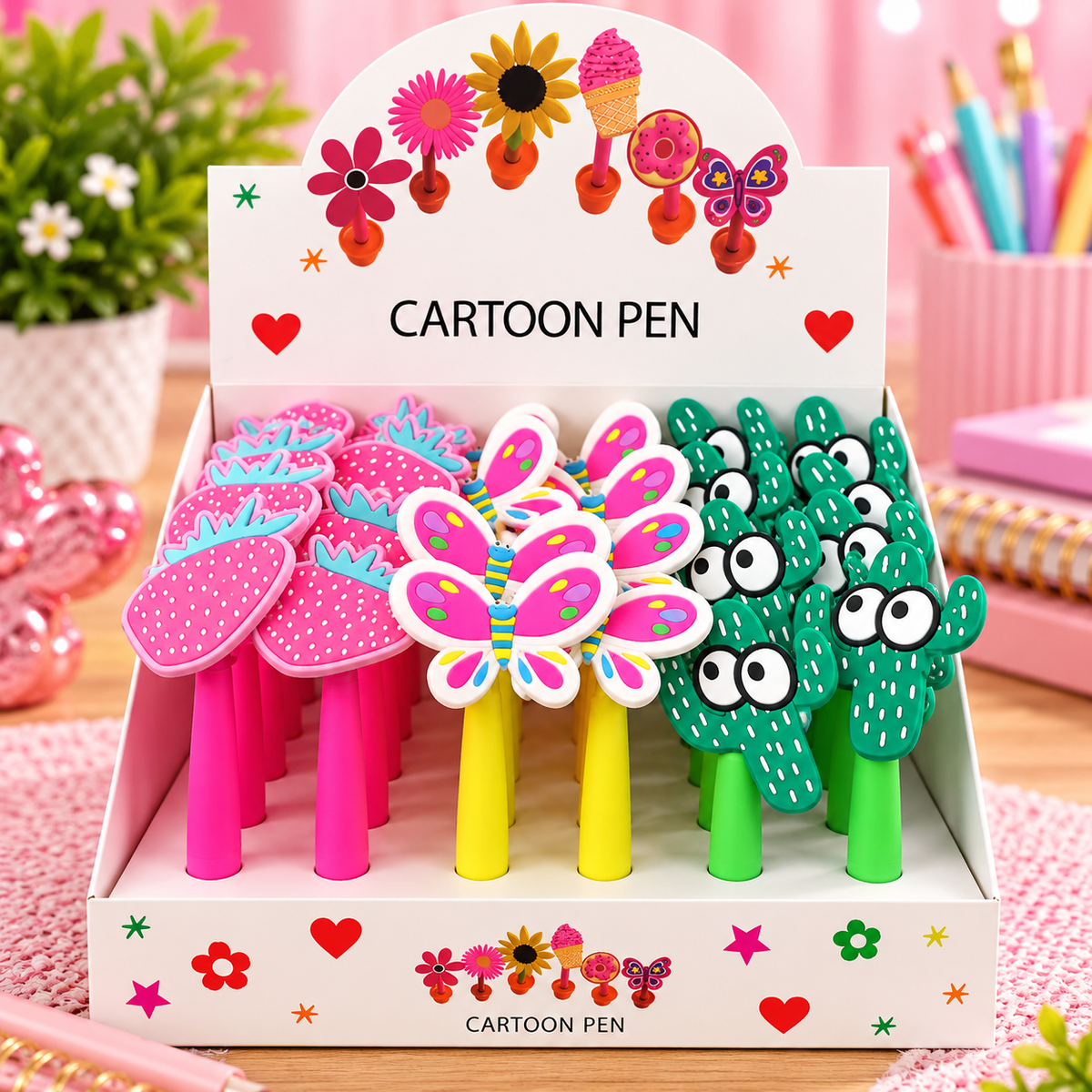 🌵🦋🍓 Cartoon Character Pens – Assorted Designs