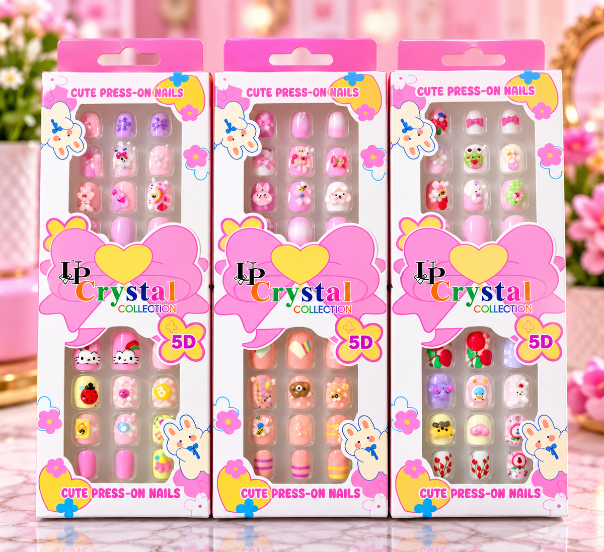 🎀 Crystal Collection 5D Cute Press-On Nails – Assorted Designs