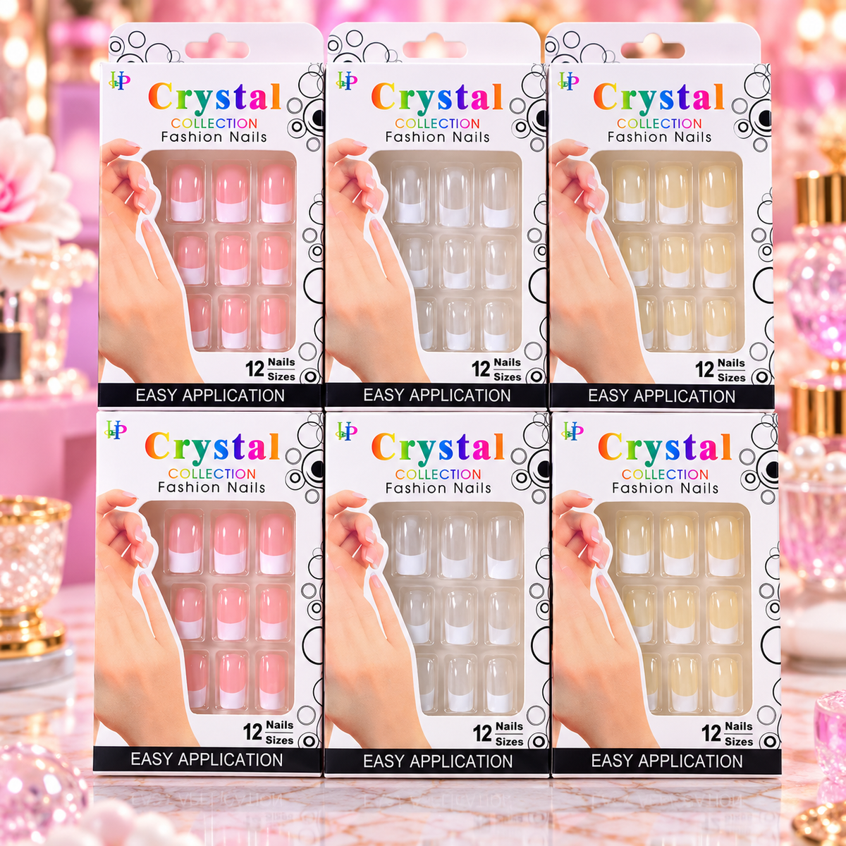 💅 Crystal Collection French Tip Press-On Nails – 12 Piece Set