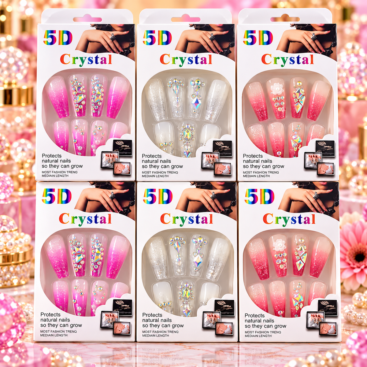 💎 5D Crystal Press-On Nails – Rhinestone Glam Collection