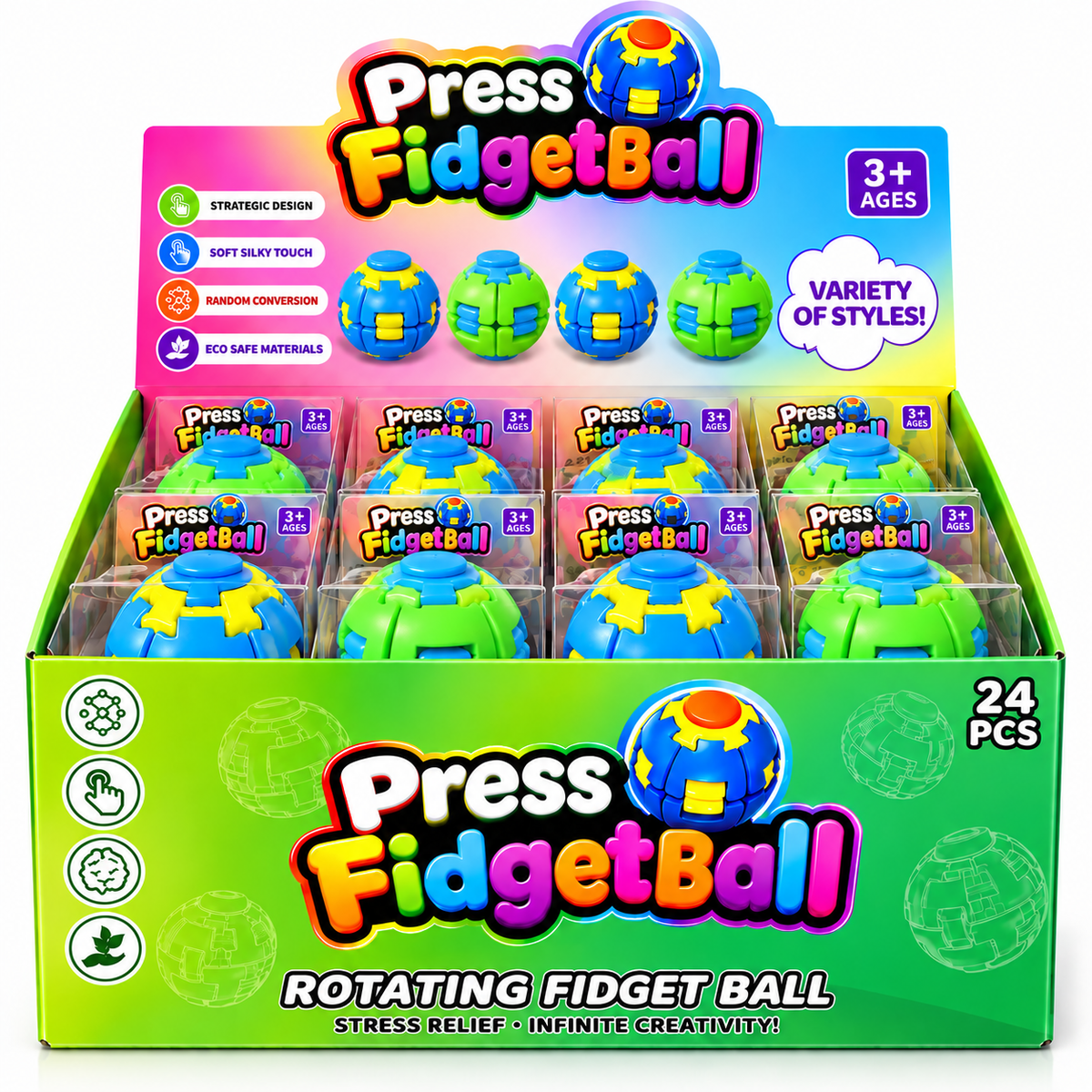 Press Fidget Ball – Rotating Sensory Stress Relief Toy