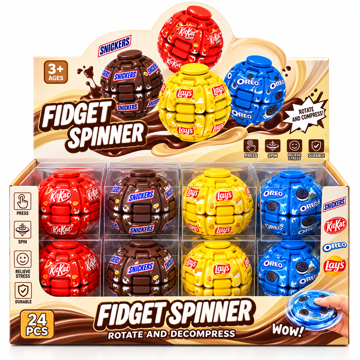 Snack-Inspired Fidget Spinner Ball – Press, Rotate & Decompress