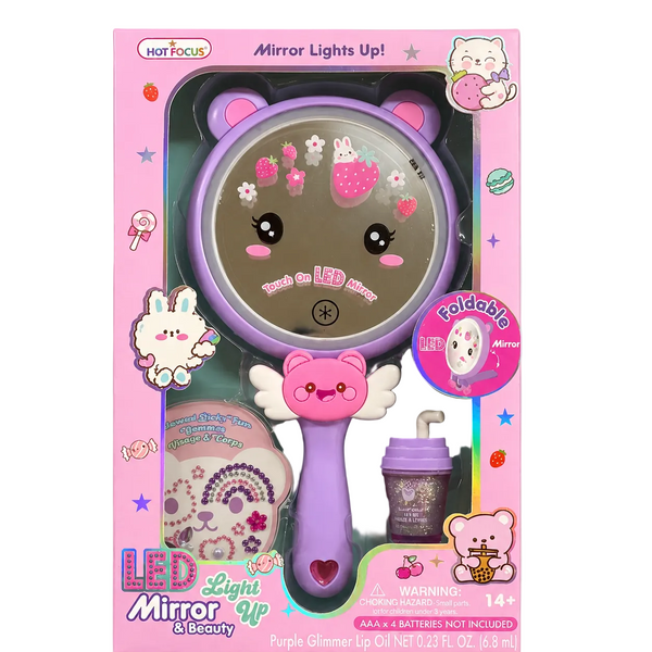 Hot Focus LED Light-Up Mirror & Beauty Set – Purple Glimmer