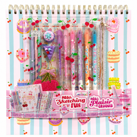 Hot Focus Cherry Mega Sketching Fun Deluxe Stationery Set – 30 Pieces