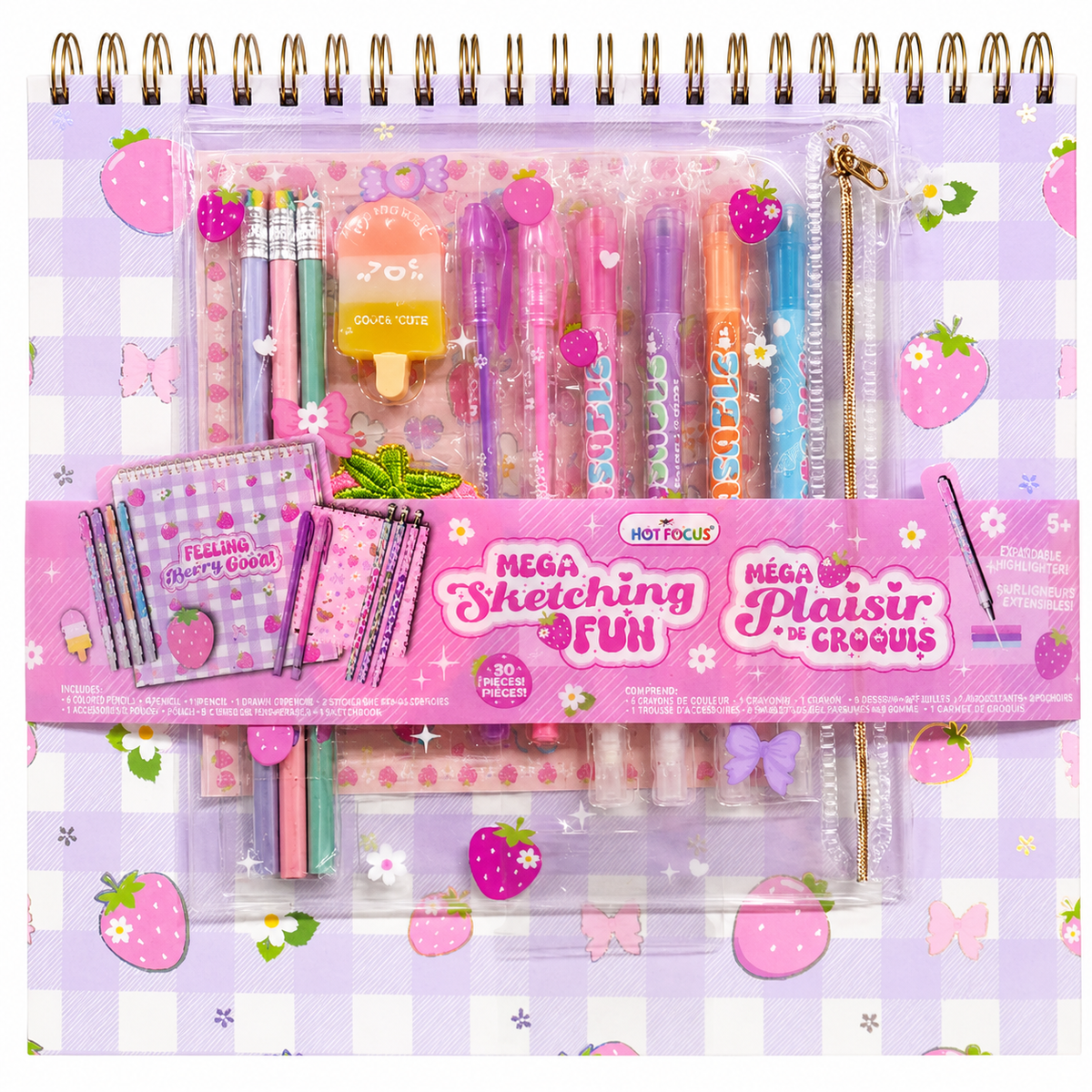 Hot Focus Strawberry Mega Sketching Fun Deluxe Stationery Set – 30 Pieces