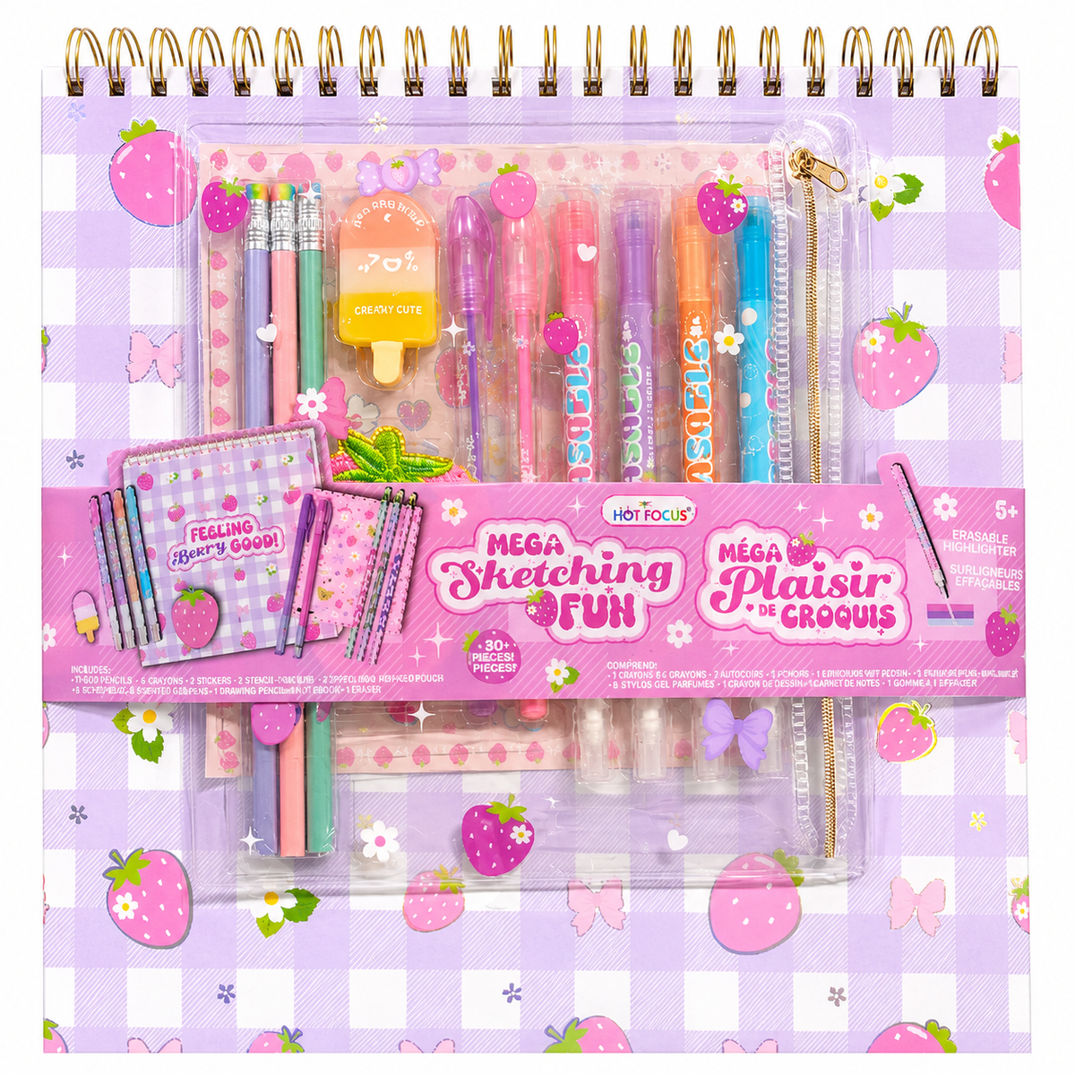 Hot Focus Strawberry Mega Sketching Fun Deluxe Stationery Set – 30 Pieces
