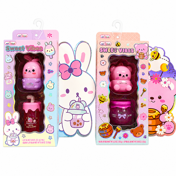 Hot Focus Sweet Vibes Lip Oil & Lip Balm Gift Set – Bunny or Bear