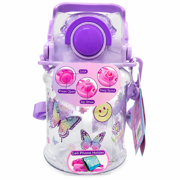 Big Belly Kids Water Bottle with Shoulder Strap & Glow-in-the-Dark Tattoo Sticker – 34 fl oz (1006 mL)