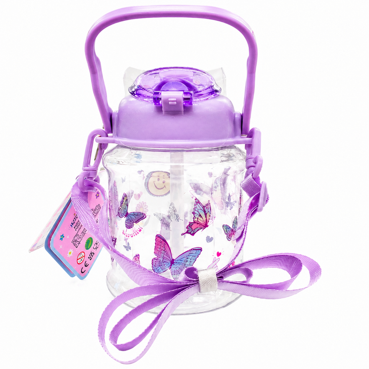 Big Belly Kids Water Bottle with Shoulder Strap & Glow-in-the-Dark Tattoo Sticker – 34 fl oz (1006 mL)