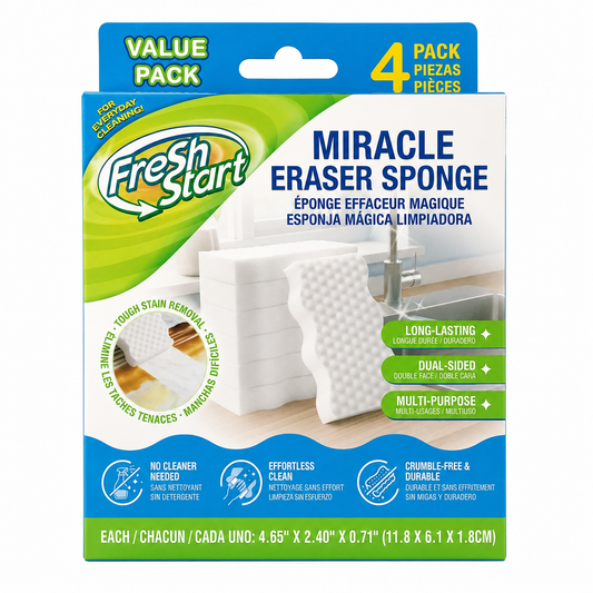 Fresh Start Miracle Eraser Sponges – 4 Pack Dual-Sided Multi-Purpose Cleaning Sponges
