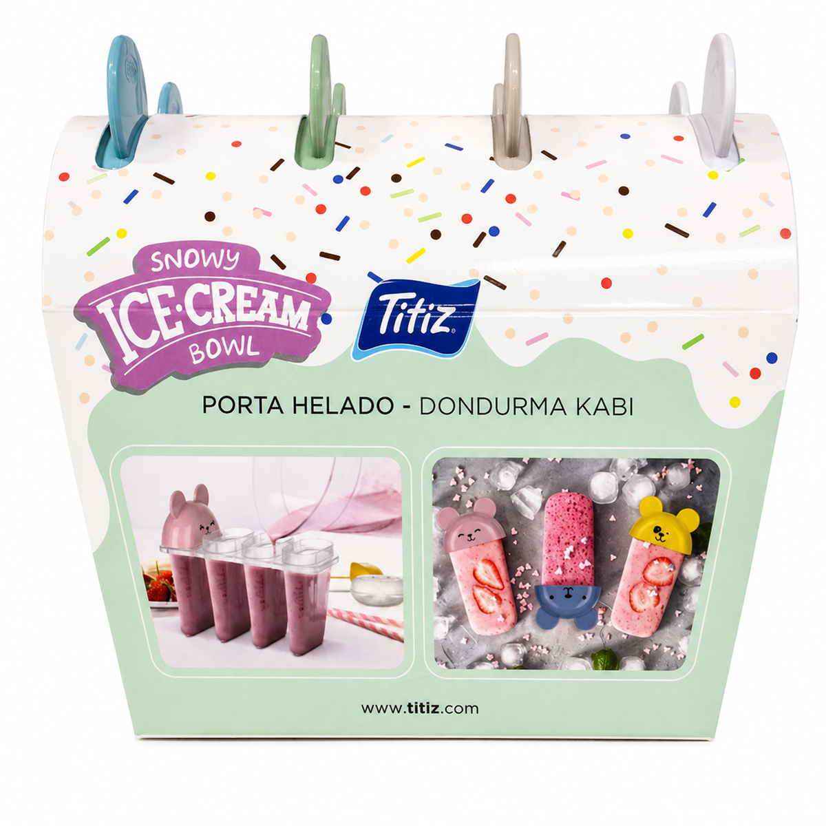 Titiz Snowy Ice Cream Popsicle Mold Set with Storage Case – 4 Cavity