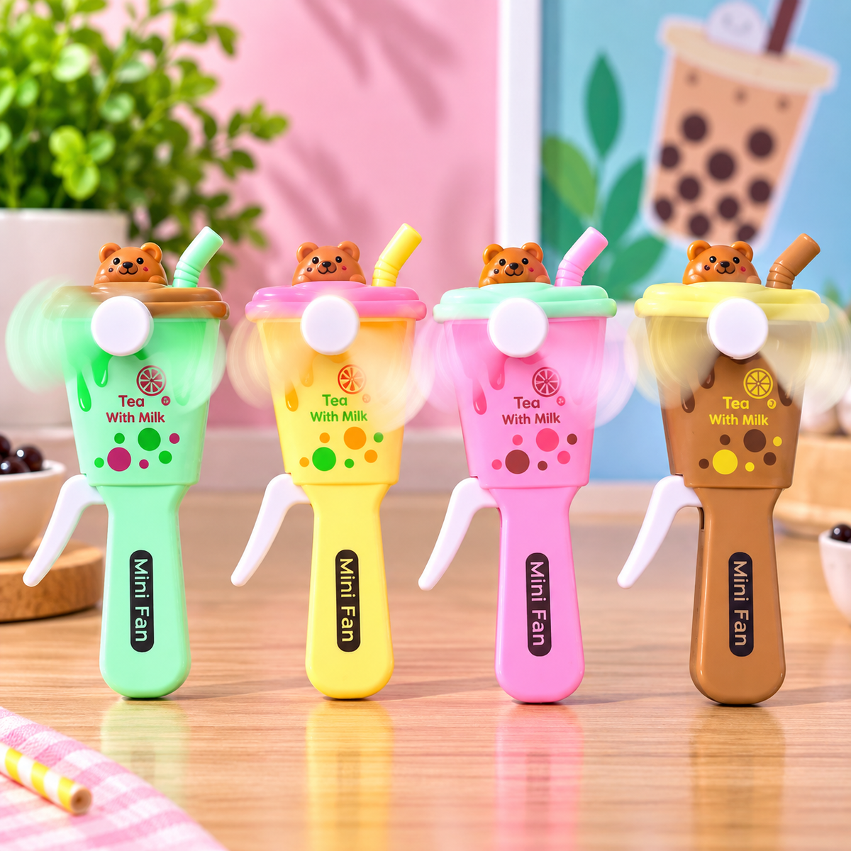 Milk Tea Bear Mini Hand Fan