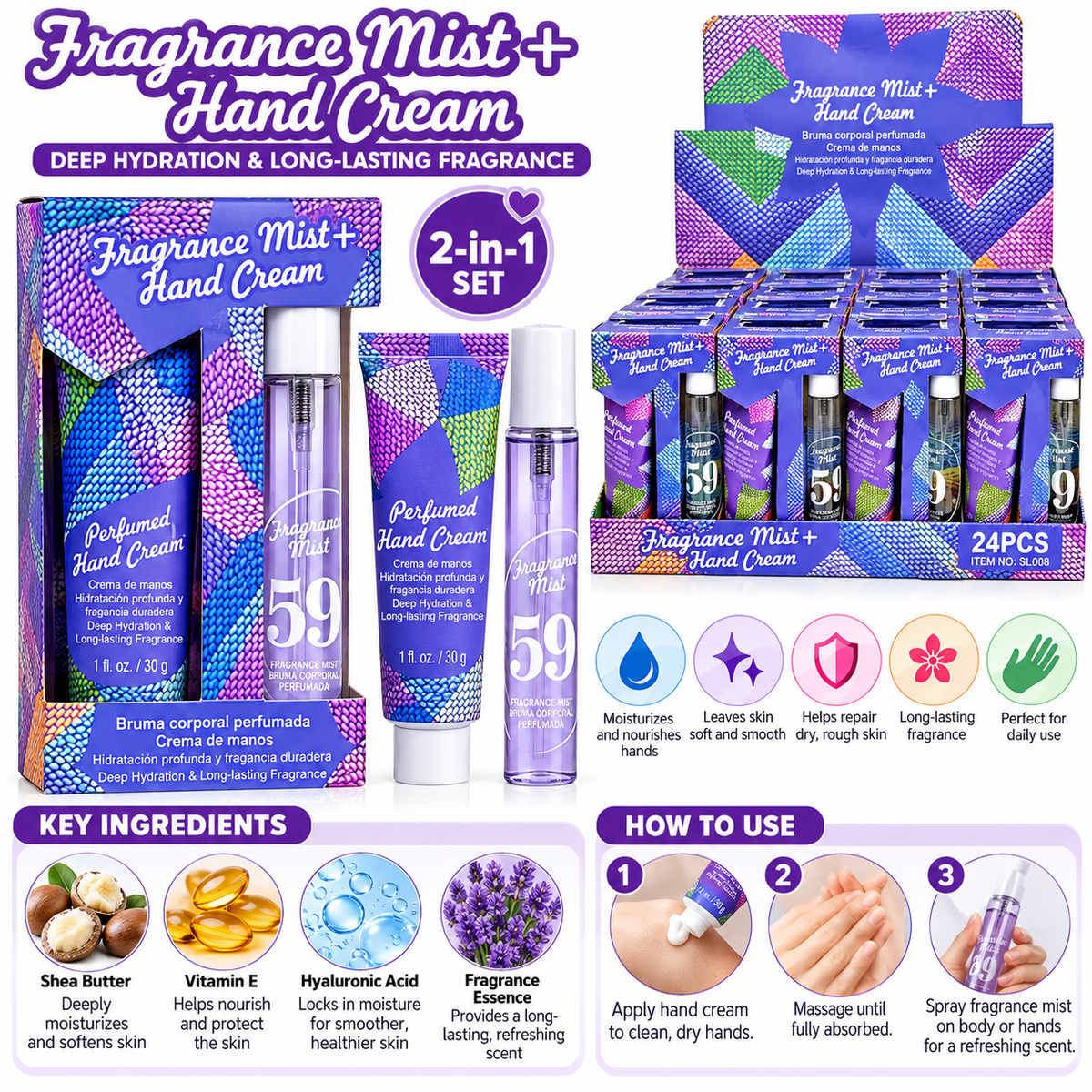 Fragrance Mist &amp; Perfumed Hand Cream Duo Set – Tropical Collection | 4 Assorted Styles