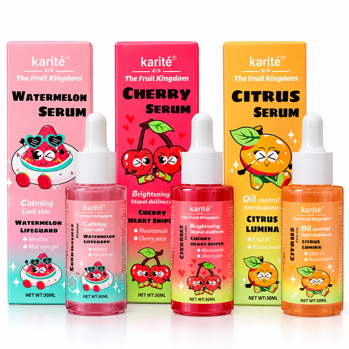 Karité The Fruit Kingdom Facial Serum Collection – Watermelon, Cherry &amp; Citrus | 30ml