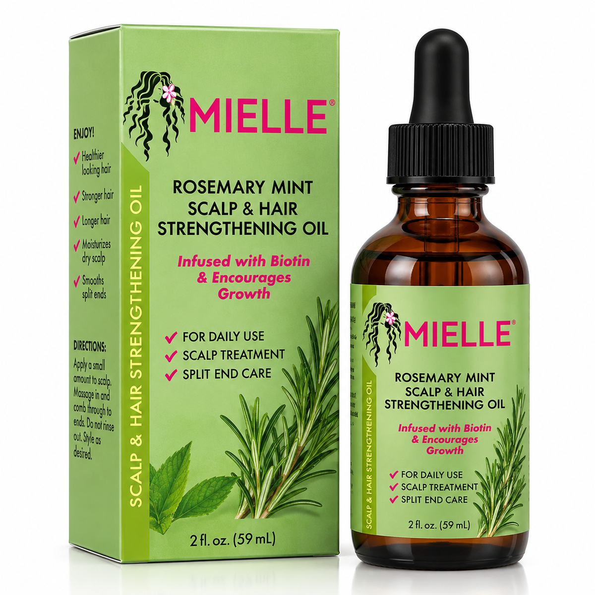 Mielle Rosemary Mint Scalp & Hair Strengthening Oil with Biotin – 2 fl oz (59ml)