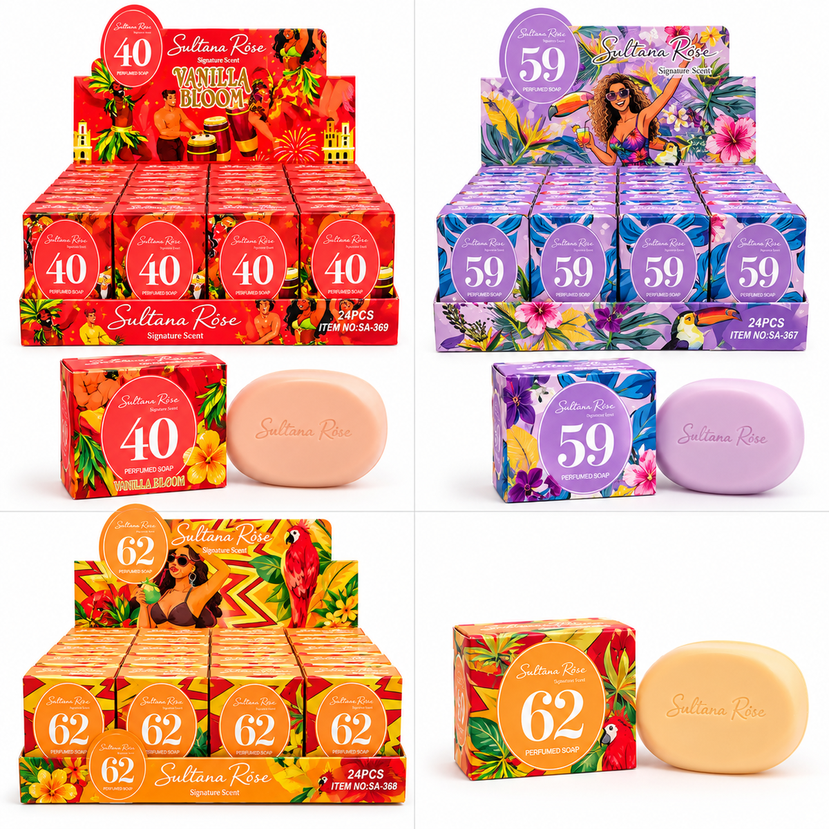 Sultana Rose Signature Scent #62 Perfumed Soap – Vanilla Bloom | 24-Piece Wholesale Box