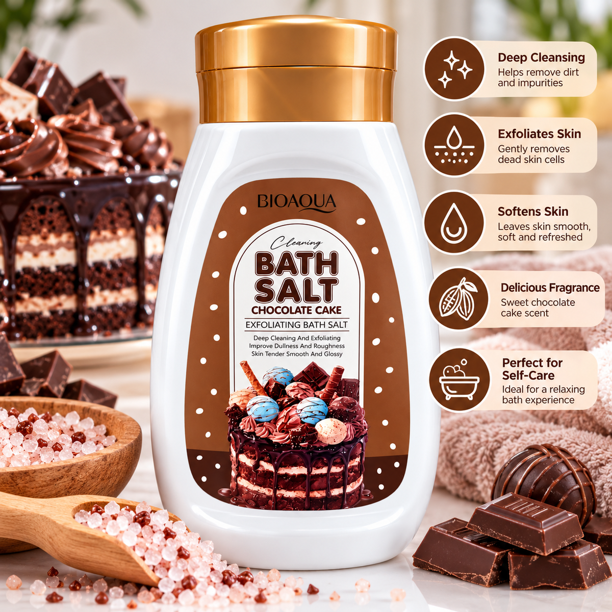 BIOAQUA Exfoliating Bath Salt Collection – Strawberry Cake & Peach Macaron 430g