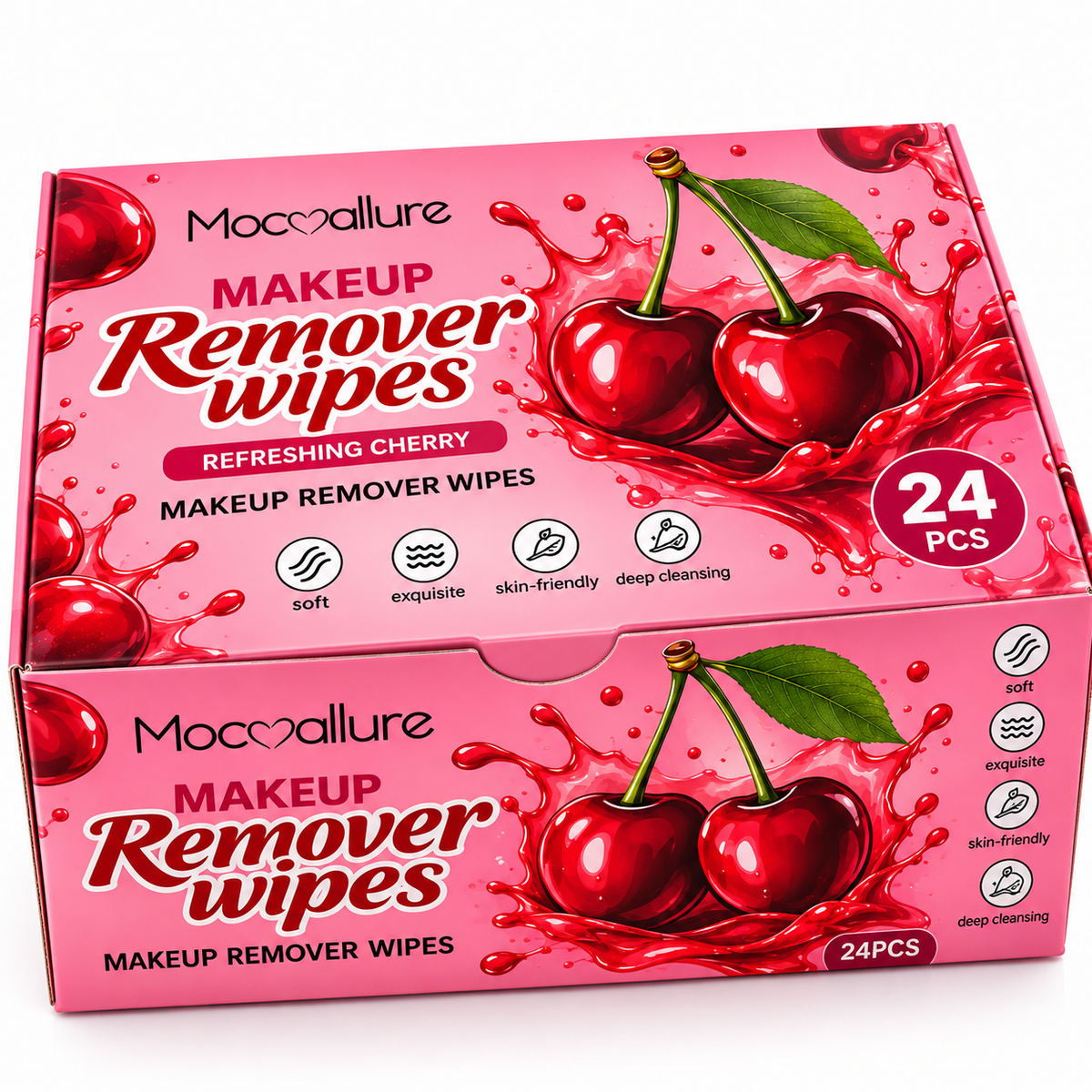 Mocallure Refreshing Cherry Makeup Remover Wipes – 24 Pack Display Box