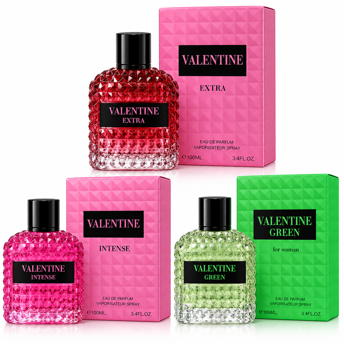 Valentine Eau de Parfum Collection – Extra, Intense & Green – 100ml